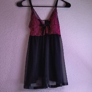 Elegant Black and Purple Lace Chemise